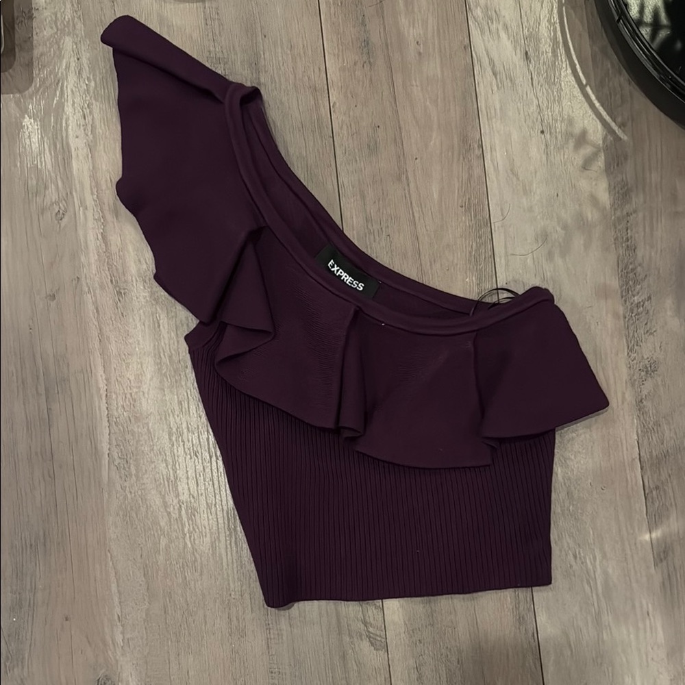 Express Purple Ruffle One-Shoulder Top